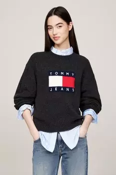 Меланжевый флаг кремовый свитер Tommy Jeans, черный