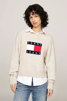 Меланжевый флаг свитер Tommy Jeans, бежевый