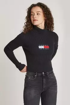 Меланжевый флаговый свитер водолазка Tommy Jeans, черный