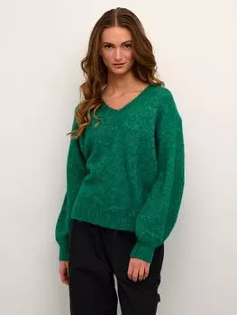 Меланжевый пуловер Sarla с V-образным вырезом KAFFE, зеленый