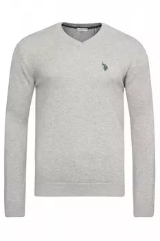 Меланжевый свитер с v-образным вырезом U.S. Polo Assn, серый
