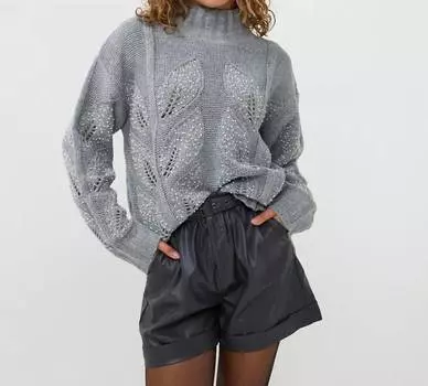 Меланжевый свитер с жемчужной отделкой серого цвета ESQUALO