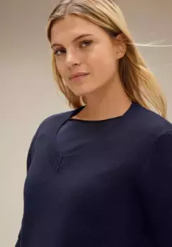 Меланжевый свитер STREET ONE с V-образным вырезом, синий