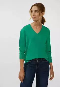Меланжевый свитер STREET ONE с V-образным вырезом, зеленый