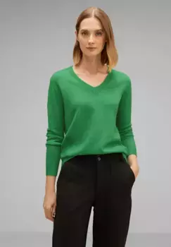 Меланжевый свитер STREET ONE с V-образным вырезом, зеленый