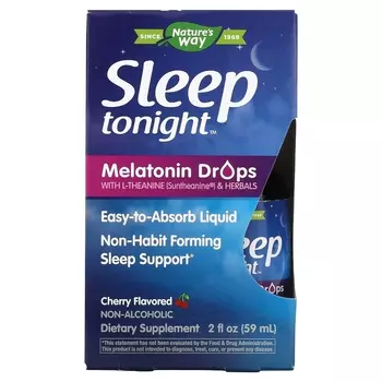 Мелатониновые Капли с L-теанином и Травами Nature's Way Sleep Tonight, вишня, 59 мл