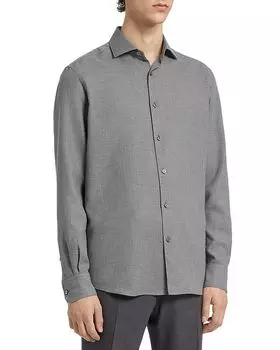 Мелированная рубашка Cashco Regular Fit с длинным рукавом ZEGNA, серый
