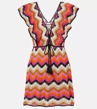 Мелисса хлопковое мини-платье крючком Anna Kosturova, Multi Stripes