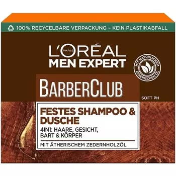 Men Expert Твердый шампунь для мужчин Xl Мыло для очищения тела, волос и бороды с питательным комплексом масел кедра Barber Club 80 г, L'Oreal