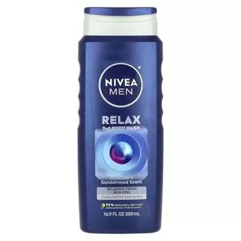 Men, гель для душа Relax 3 в 1, лаванда + сандал, 16,9 жидких унций (500 мл) Nivea
