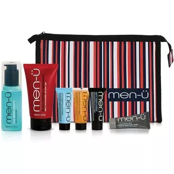 men-u Ultimate Travel Kit Набор мужских туалетных принадлежностей со средствами для ухода в косметичке в полоску Men-