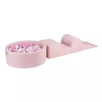 MEOWBABY Игровая площадка из пенопласта с бассейном 230x45см/200 шариков для детей, бархат, бархат, пудрово-розовый: белый/серый/розовый пастель