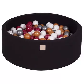 MEOWBABY Круглый сухой бассейн для детей 90x30см/200 шариков 7см, хлопок, черный: жемчужно-бордовый/золотой/белый/серебристый