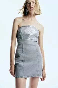 Мерцающее платье бандо из джинсовой ткани H&M, серый