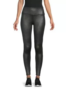 Мерцающие леггинсы Andrew Marc с широким поясом, черный