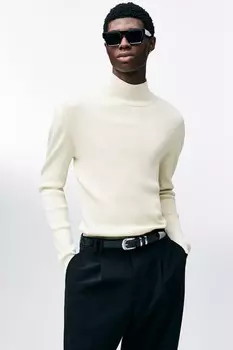 Мерцающий свитер с высоким воротником облегающего кроя H&M, бежевый