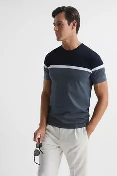 Мерсеризованная футболка Max из хлопка в стиле колор-блок Reiss, синий