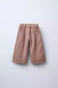 Мешковатые брюки с вышивками ZARA, пыльно-розовый