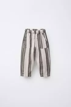 Мешковатые брюки в контрастную полоску ZARA, светло-бежевый