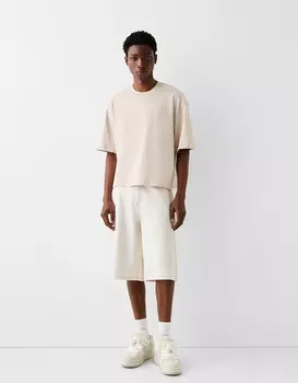 Мешковатые джинсовые шорты-бермуды Bershka, бежевый