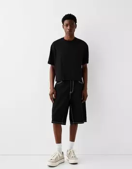 Мешковатые джинсовые шорты-бермуды Bershka, черный