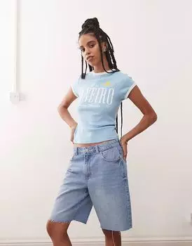 Мешковатые джинсовые шорты Noisy May с высокой талией светло-голубого цвета