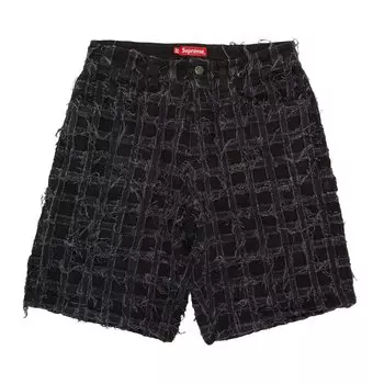 Мешковатые джинсовые шорты Supreme с потертостями в стиле пэчворк, цвет Washed Black
