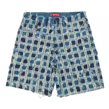Мешковатые джинсовые шорты Supreme с потертостями в стиле пэчворк, цвет Washed Blue