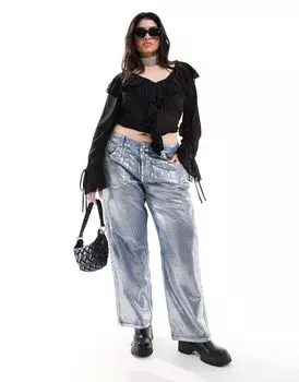 Мешковатые джинсы-бойфренды ASOS DESIGN Curve серебристого металлика