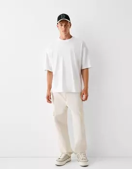 Мешковатые джинсы карго Bershka, бежевый