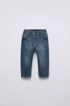 Мешковатые джинсы с эффектом потертости ZARA, синий