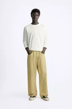 Мешковатые джинсы с эффектом вощения ZARA, желтый