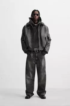 Мешковатые джинсы с деталями швов ZARA, древесный уголь