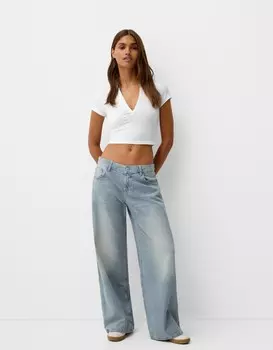Мешковатые джинсы с низкой талией Bershka, голубой