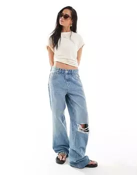 Мешковатые джинсы с разрывами в средне-синем цвете ASOS DESIGN