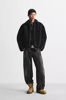 Мешковатые джинсы с швами ZARA, черный