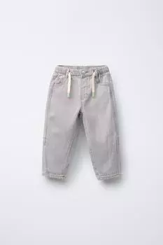 Мешковатые джинсы со шнурком ZARA, серый