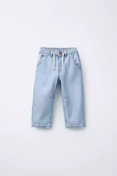 Мешковатые джинсы со шнурком ZARA, светло-синий