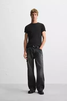 Мешковатые джинсы со швами ZARA, черный
