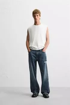Мешковатые джинсы со швами ZARA, синий