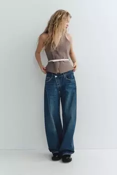 Мешковатые джинсы со средней посадкой и перекрестком ZARA, темно-синий