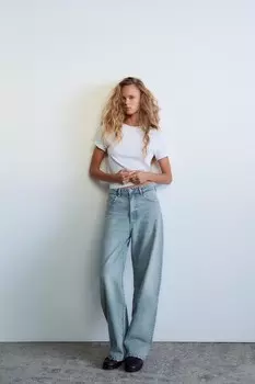 Мешковатые джинсы со средней посадкой ZARA, светло-голубой