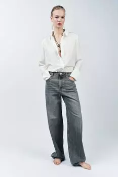 Мешковатые джинсы со средней талией ZARA, черный