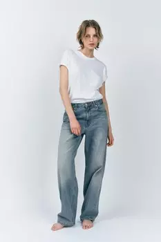 Мешковатые джинсы со средней талией ZARA, светло-голубой