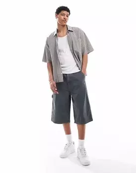Мешковатые рабочие шорты Bershka из денима угольно-серого цвета