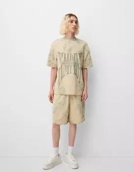 Мешковатые шорты-бермуды с принтом тай-дай Bershka, бежевый