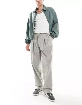 Мешковатые вельветовые брюки со складками спереди серого цвета ASOS DESIGN