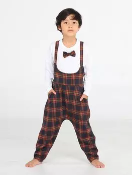 Мешковатый комбинезон в клетку для мальчиков + футболка с галстуком-бабочкой Casabony