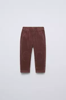 Мешковые брюки из вельвета с заштамповками на коленях ZARA, бордовый