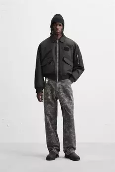 Мешковые брюки с абстрактным принтом ZARA, темно-серый